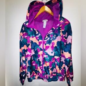 Reebok women’s lightweight hooded zip jacket Abstract design Mesh lining Medium